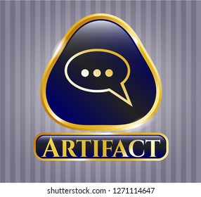  Gold emblem or badge with speech bubble icon and Artifact text inside