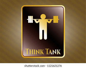  Gold emblem or badge with squat icon and Think Tank text inside