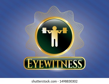  Gold emblem or badge with squat icon and Eyewitness text inside