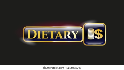  Gold emblem or badge with stack of coins icon and Dietary text inside