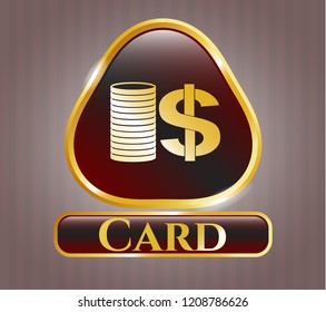  Gold emblem or badge with stack of coins icon and Card text inside