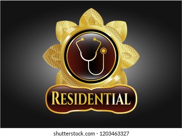 Gold emblem or badge with stethoscope icon and Residential text inside
