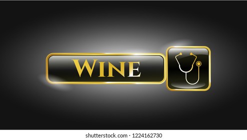  Gold emblem or badge with stethoscope icon and Wine text inside