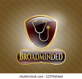  Gold emblem or badge with stethoscope icon and Broadminded text inside