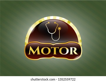  Gold emblem or badge with stethoscope icon and Motor text inside