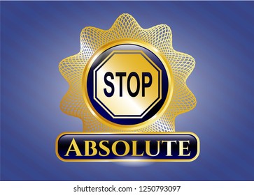  Gold emblem or badge with stop icon and Absolute text inside