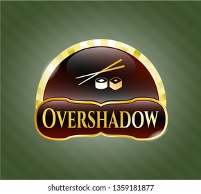  Gold emblem or badge with sushi icon and Overshadow text inside