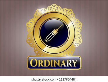  Gold emblem or badge with syringe icon and Ordinary text inside