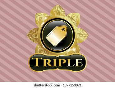  Gold emblem or badge with tag icon and Triple text inside
