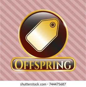  Gold emblem or badge with tag icon and Offspring text inside