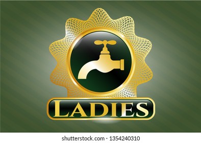  Gold emblem or badge with tap icon and Ladies text inside