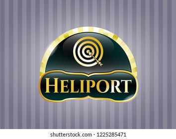 Gold emblem or badge with target, business icon and Heliport text inside
