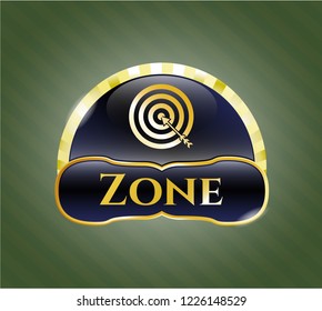  Gold emblem or badge with target, business icon and Zone text inside
