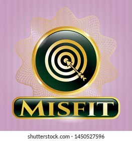  Gold emblem or badge with target, business icon and Misfit text inside