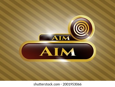 Gold emblem or badge with target, business icon and Aim text inside