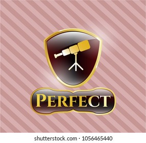    Gold emblem or badge with telescope icon and Perfect text inside