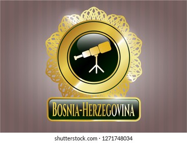  Gold emblem or badge with telescope icon and Bosnia-Herzegovina text inside