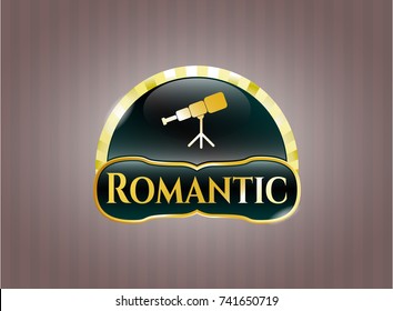  Gold emblem or badge with telescope icon and Romantic text inside