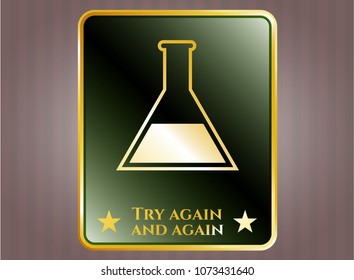  Gold emblem or badge with test tube icon and Try again and again text inside