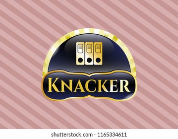  Gold emblem or badge with three folders icon and Knacker text inside