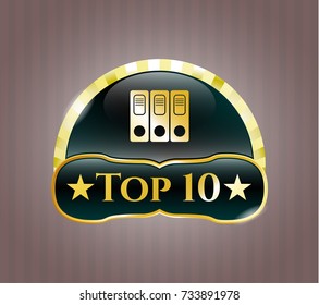  Gold emblem or badge with three folders icon and Top 10 text inside