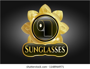  Gold emblem or badge with toilet paper icon and Sunglasses text inside