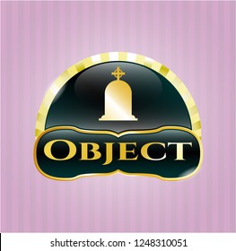 Gold emblem or badge with tombstone icon and Object text inside Gold emblem or badge with tombstone icon and Object text inside