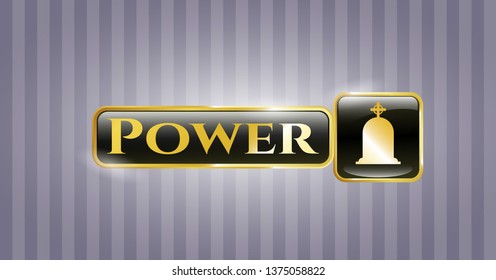  Gold emblem or badge with tombstone icon and Power text inside