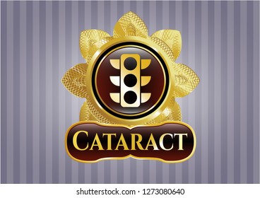  Gold emblem or badge with traffic light icon and Cataract text inside