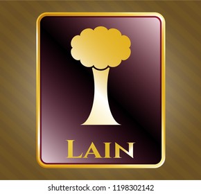  Gold emblem or badge with tree icon and Lain text inside