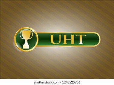  Gold emblem or badge with trophy icon and UHT text inside