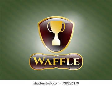  Gold emblem or badge with trophy icon and Waffle text inside