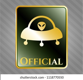  Gold emblem or badge with ufo with aline inside icon and Official text inside