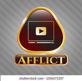  Gold emblem or badge with video player icon and Afflict text inside