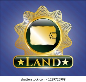  Gold emblem or badge with wallet icon and Land text inside