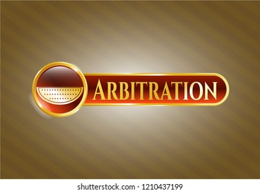  Gold emblem or badge with watermelon icon and Arbitration text inside