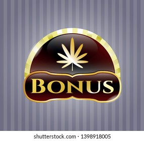  Gold emblem or badge with weed leaf icon and Bonus text inside