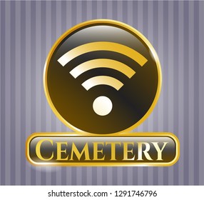  Gold emblem or badge with wifi signal icon and Cemetery text inside