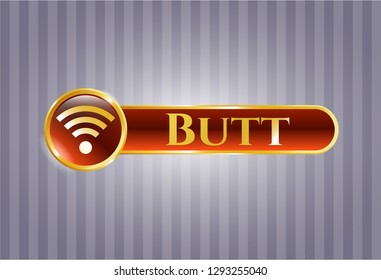  Gold emblem or badge with wifi signal icon and Butt text inside