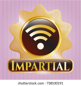  Gold emblem or badge with wifi signal icon and Impartial text inside