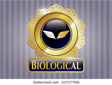  Gold emblem or badge with wings icon and Biological text inside