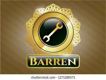  Gold emblem or badge with wrench icon and Barren text inside