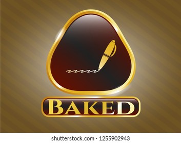  Gold emblem or badge with writer icon and Baked text inside