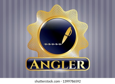  Gold emblem or badge with writer icon and Angler text inside