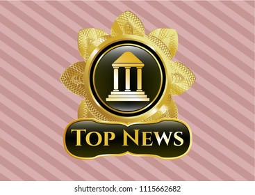  Gold emblem with bank icon and Top News text inside