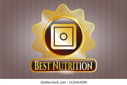  Gold emblem with bank safe icon and Best Nutrition text inside