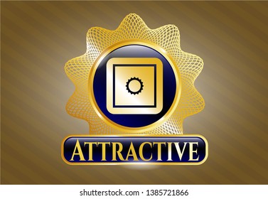  Gold emblem with bank safe icon and Attractive text inside