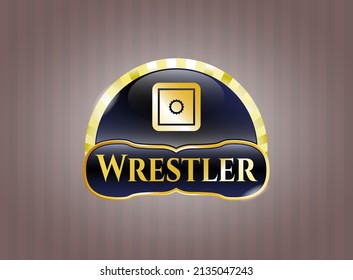 Gold emblem with bank safe icon and Wrestler text inside