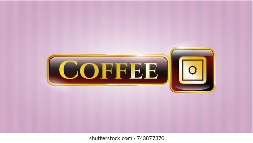  Gold emblem with bank safe icon and Coffee text inside