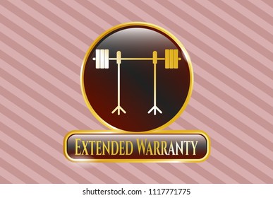  Gold Emblem With Barbell On Rack Icon And Extended Warranty Text Inside